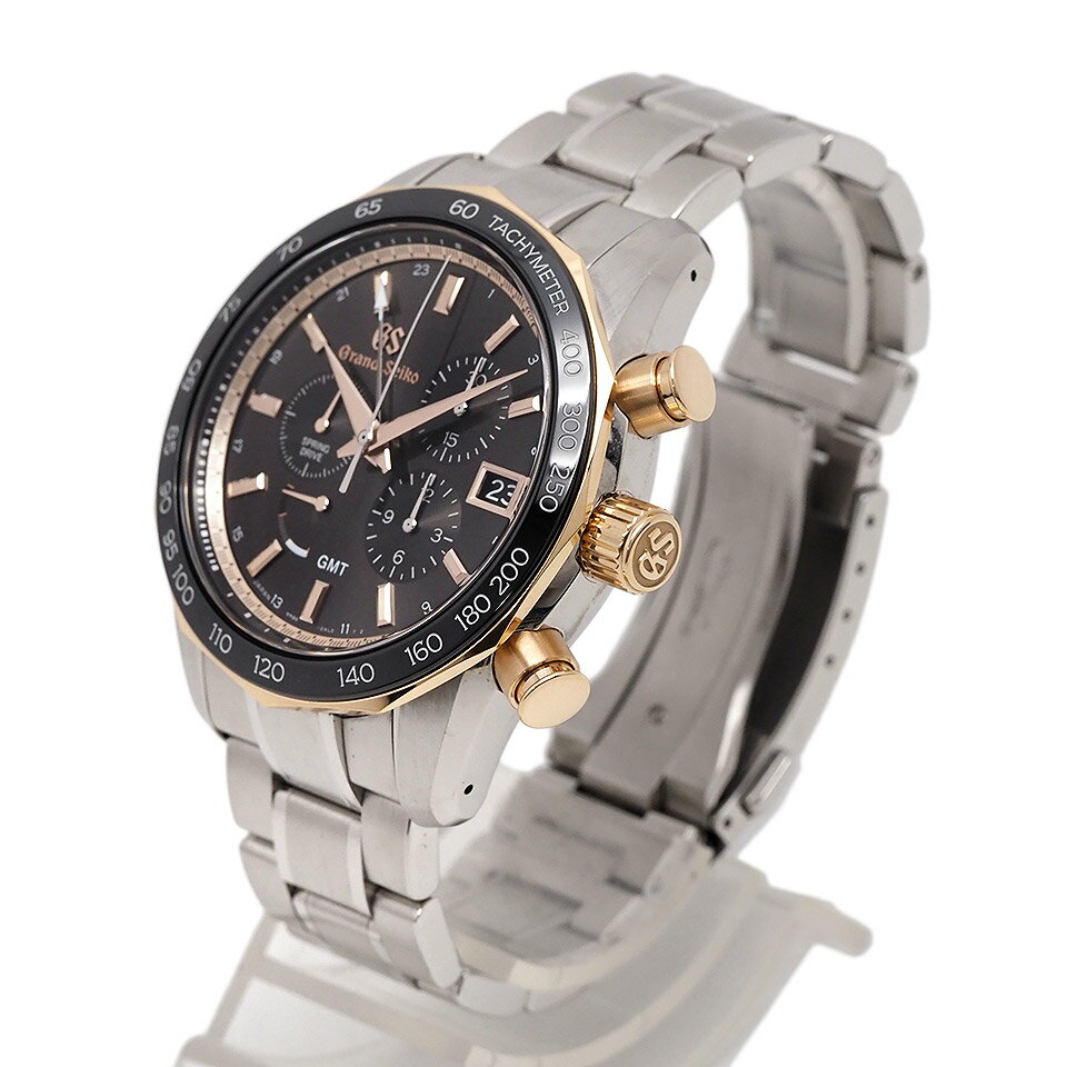 SEIKO セイコー グランドセイコー スプリングドライブ クロノグラフ GMT SBGC244 SS×PG ブラック 【送料無料】【中古】【メンズ】