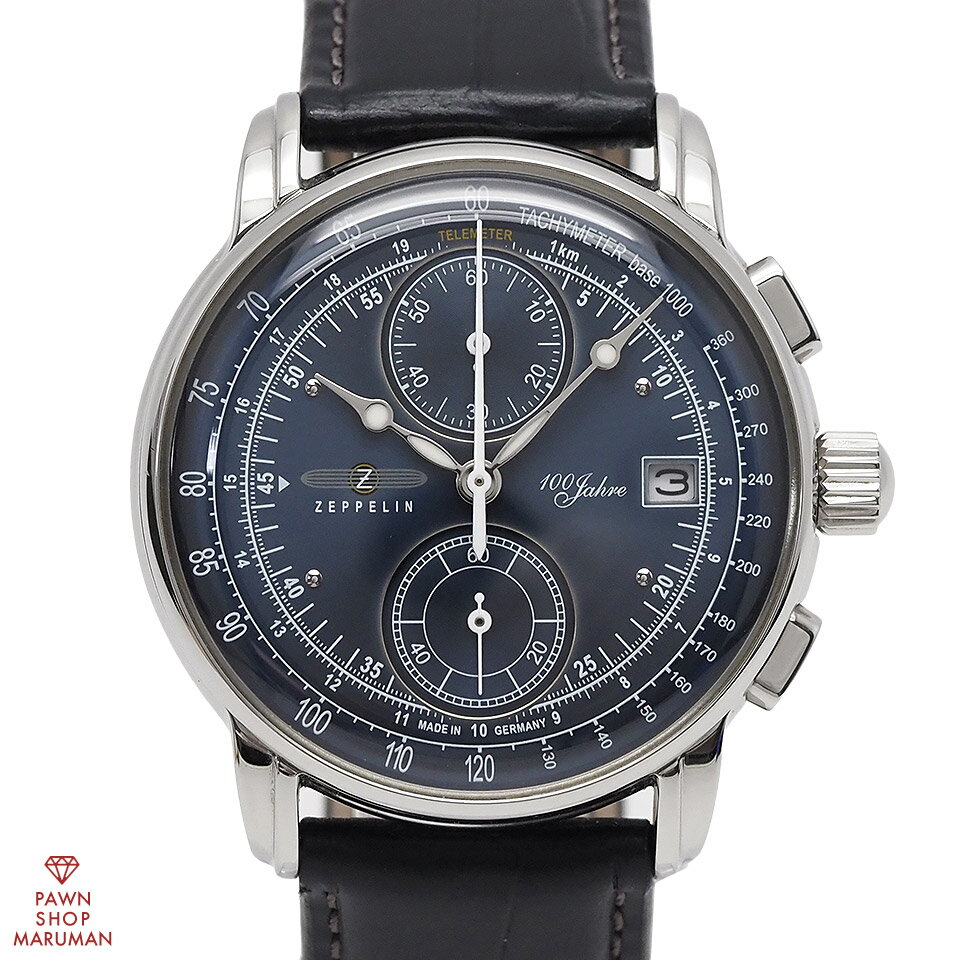 ZEPPELIN ツェッペリン 100周年記念シリーズ 8670-3 クォーツ SS×レザー ネイビー 【送料無料】【中古】【メンズ】【腕時計】【アナログ】【紺】