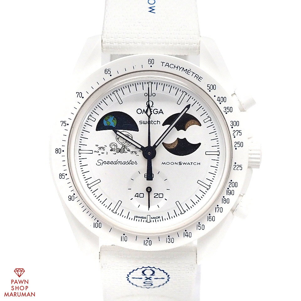 SWATCH スウォッチ オメガコラボ ミッショントゥアースフェイズ ムーンシャインゴールド スヌーピー SO33W701L クォーツ バイオセラミック×ラバー ホワイト 【送料無料】【中古】【メンズ】【腕時計】【アナログ】【白】