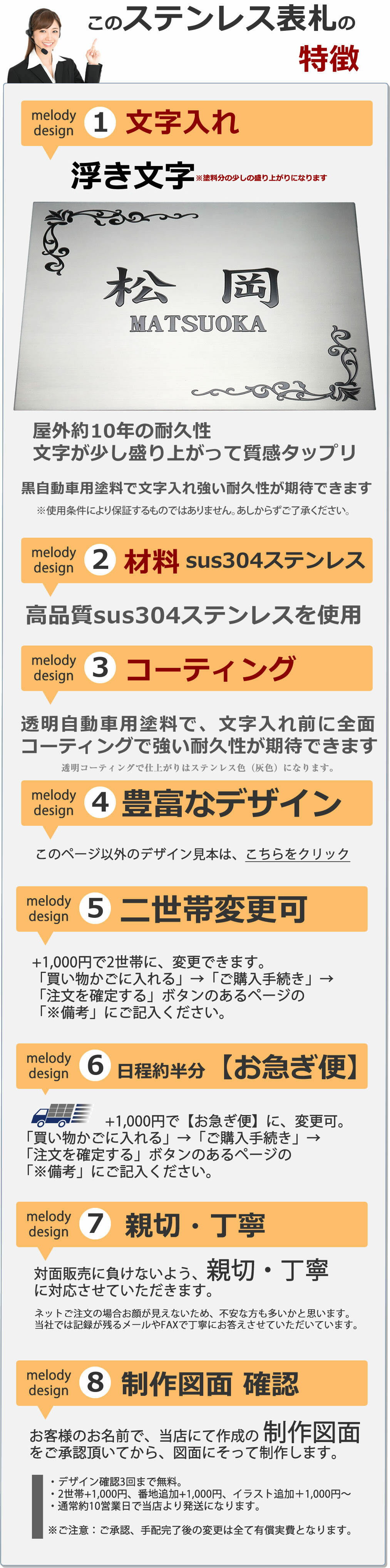 表札 ステンレス約1ミリ厚 ステンレス表札 ひょうさつ 浮き文字 凸 耐久性 お急ぎ便 戸建て 送料無料 シンプル おしゃれ かっこいい sttk マグネット可　2世帯+1000円