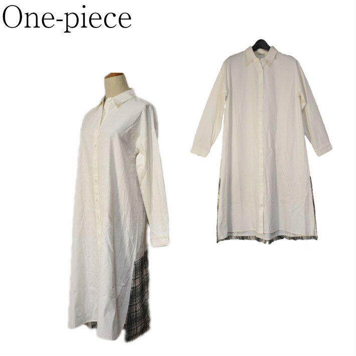 ＼クーポン可♪Rakuten Fashion THE SALE ／白シャツ ワンピ コットン 春 秋 長袖 ロングカーデ レディース おしゃれ 191NS125 【中】アウトレット 新古品 SDGs 新品 FURRY RATEホワイト チャック柄 シャツワンピ ワンピース 大人のサムネイル