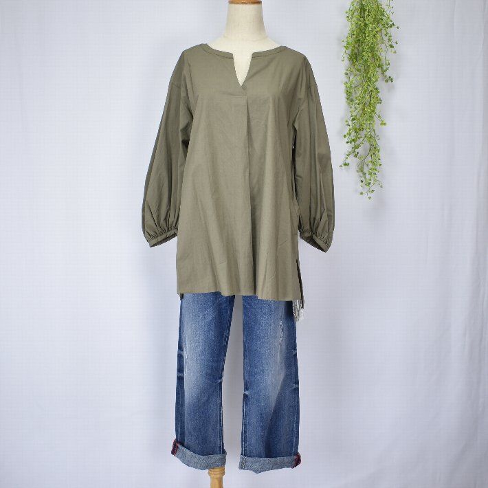 ＼MAX30%クーポン配布中＋定価から50%／Ray BEAMS レイビームス Aライン チュニック コットン ブラウス ギャザースリーブ4014 キーネック トップス カジュアル 可愛い レディース 【小】新品 半額