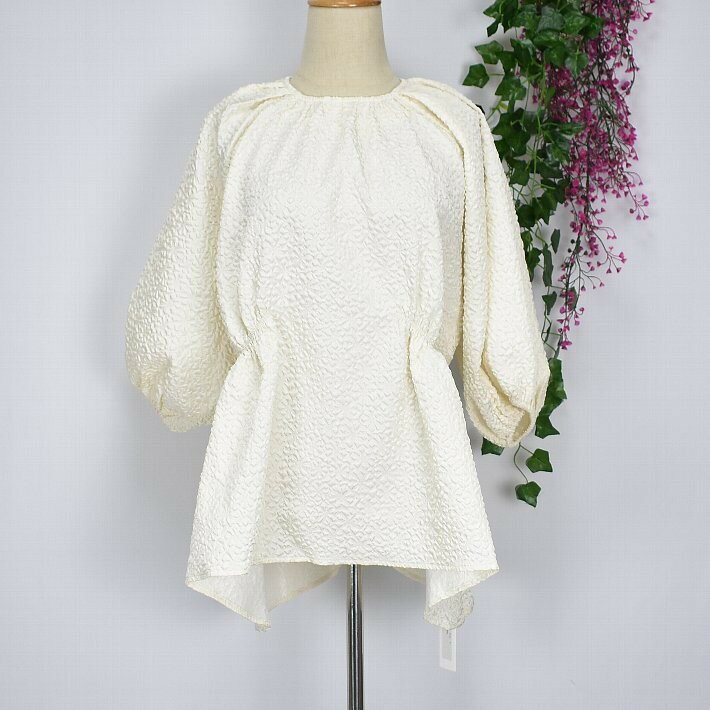 ＼半額サーチ450点♪定価50%OFF以上＋半額クーポン配布中／room306 CONTEMPORARY オーバーブラウス チュニック パフスリーブ 7分袖 絞り レディース 【小】トップス オーバーサイズ オフホワイト/グリーン/ブラック フリーサイズ 春|夏|秋 半額
