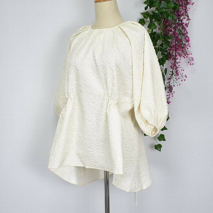 ＼半額サーチ450点♪定価50%OFF以上＋半額クーポン配布中／room306 CONTEMPORARY オーバーブラウス チュニック パフスリーブ 7分袖 絞り レディース 【小】トップス オーバーサイズ オフホワイト/グリーン/ブラック フリーサイズ 春|夏|秋 半額