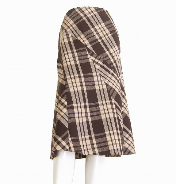 新品同様【中古】リフレクト Reflect 茶 ブラウン 格子柄 伸縮 美形スカート 38号/9号 春秋 レディース ボトムス