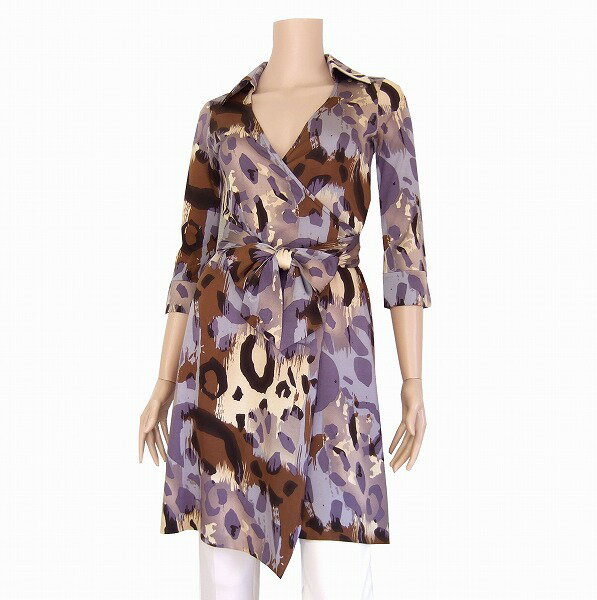 美品【中古】ダイアンフォンファステンバーグ DIANE VON FURSTENBERG 高級絹シルク100 7分袖 ラップチ..