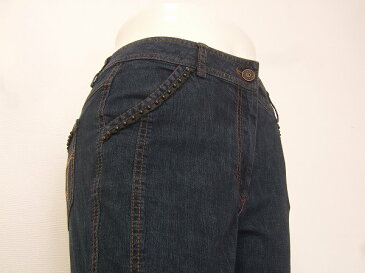 【中古】レリアン Leilian 青 最上級銀タグ リネン混 美脚デニムパンツ 小さいサイズ 7号 レディース ボトムス