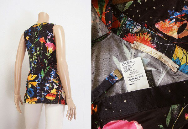 美品【中古】クラスロベルトカヴァリ CLASS roberto cavalli 黒 伊製 ジャージ 耀チュニック 38号/9号 春夏 レディース トップス