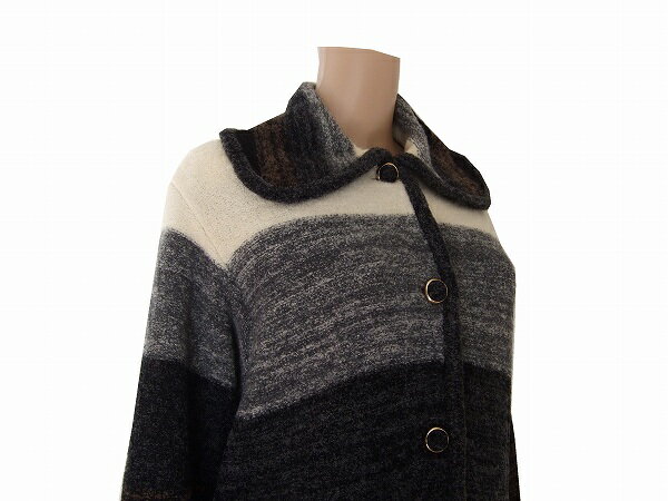 美品【中古】サンジョア Saint Joie グレー×茶系 ざっくりニットコート 大きいサイズ 15号 レディース アウター