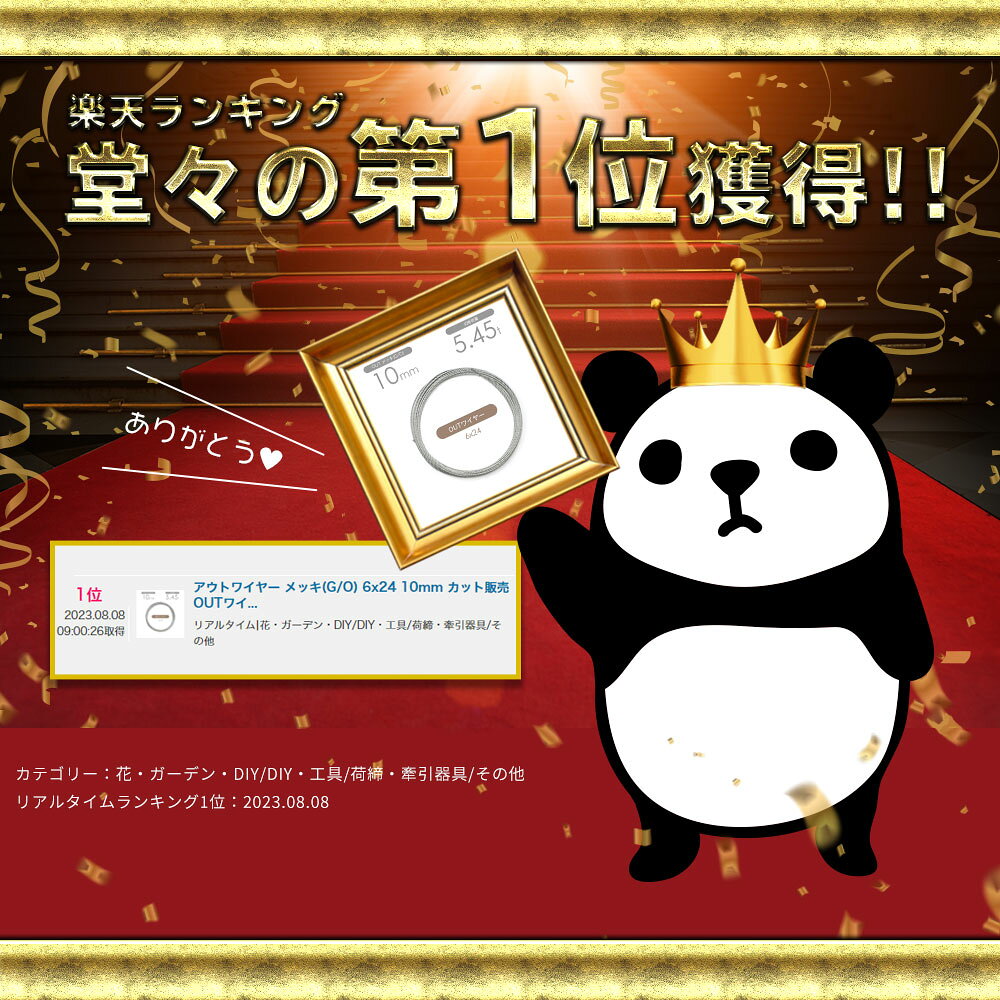 アウトワイヤー メッキ(G/O) 6x24 10mm カット販売 OUTワイヤロープ / アウトワイ...
