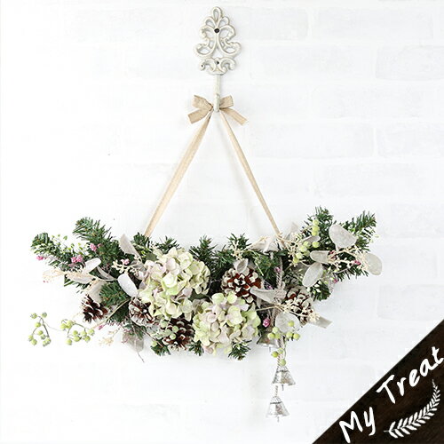 クリスマススワッグ・アジサイ 全長50cm!玄関ドアにオシャレなナチュラルなクリスマススワッグ(造花) リース クリスマスリース 玄関リース アートフラワー シ...