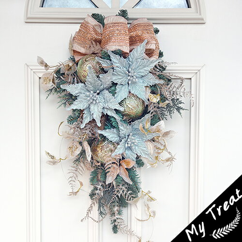 ●クリスマススワッグ・ミント 全長60cm!玄関ドアにオシャレでスタイリッシュなクリスマススワッグ/クリスマスリース/玄関リース/アートフラワー ポインセチア【...