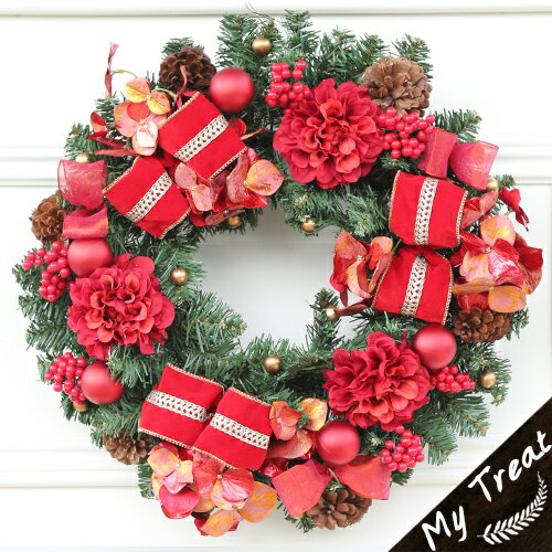 クリスマスリース・レッド リース クリスマスリース 壁掛け 45cm! 玄関ドアにオシャレなナチュラルなクリスマススリース クリスマス 玄関リース アートフラワ...