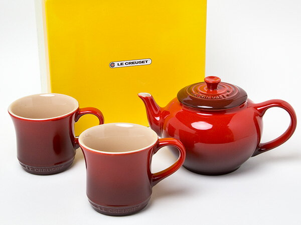 ル・クルーゼ ティーポット&マグ LE CREUSET　ル・クルーゼ ティーポットフィルター付き マグカップペア（レッド）お茶のふじい・藤井茶舗