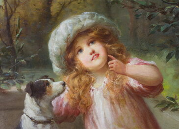 「少女と犬」ハインリッヒ・ロッソー 作(P20号 油絵)お茶のふじい・藤井茶舗