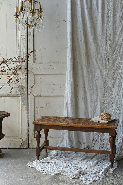 フランス アンティーク ケインシートのベンチ 椅子 E169-3