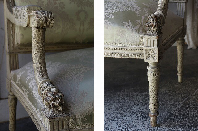 フランスアンティーク ルイ16世様式 1890年代 2人掛けソファ 椅子 E17-1 [3]