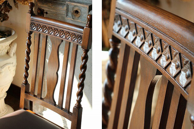 英国アンティークスタイル オーク材 合皮の座面 ダイニングチェア 椅子 S111