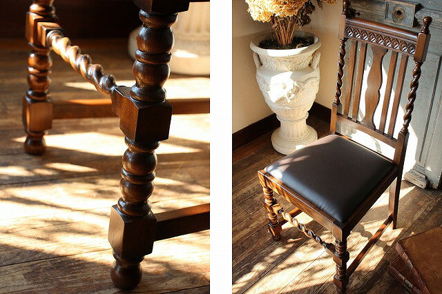 英国アンティークスタイル オーク材 合皮の座面 ダイニングチェア 椅子 S111 [2]