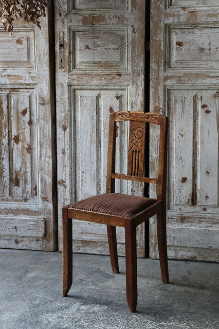 フランスBrocante ファブリックシート キッチンチェア 椅子 N171