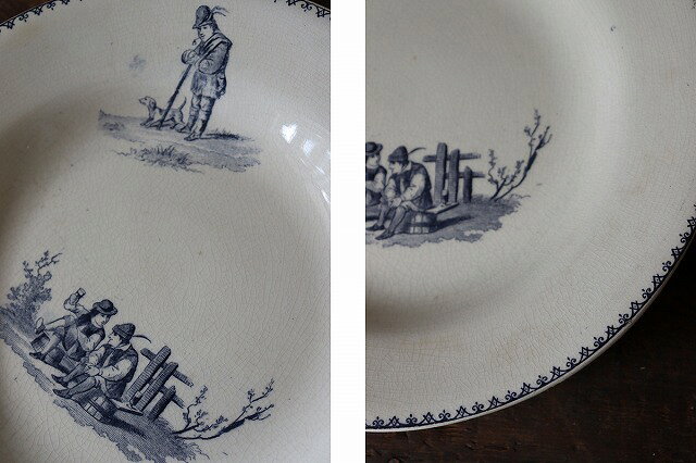 フランスBrocante クレイユ エ モントロー Creil et Montereau TENIERS プレート 深皿 U27-8 [2]