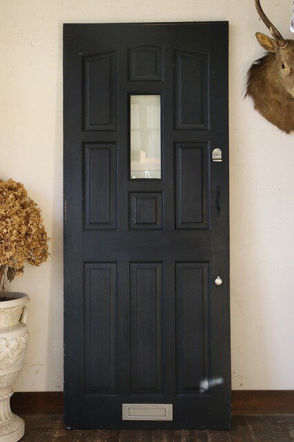 イギリスの古い ブラック×ホワイト 2色のペイントドア 建具 玄関ドア X368