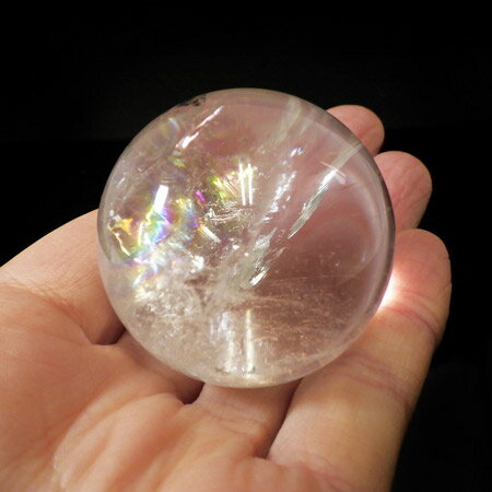 水晶球 直径44mm ブラジル産 金属台付き レインボー水晶 クォーツ 丸玉 ス...