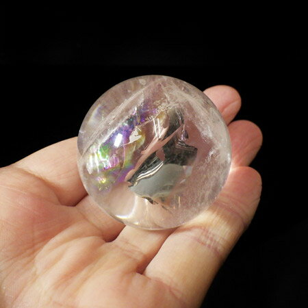 水晶球 直径44mm ブラジル産 金属台付き レインボー水晶 クォーツ 丸玉 ス...