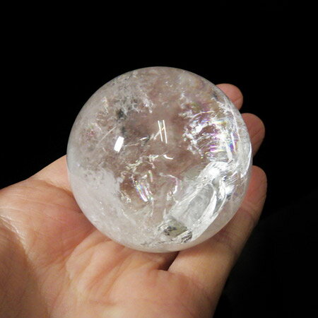 水晶球 直径54mm ブラジル産 金属台付き レインボー水晶 クォーツ 丸玉 ス...
