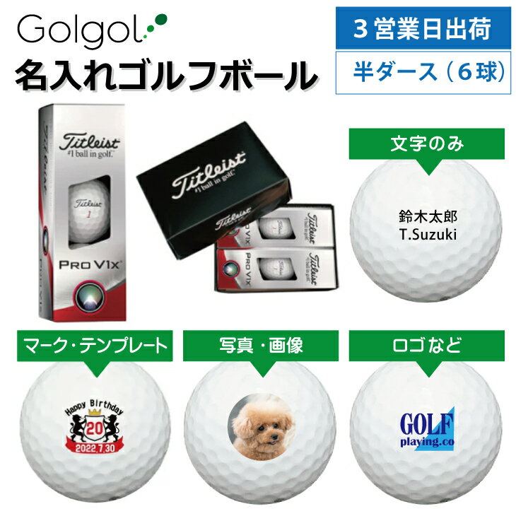 【3営業日出荷対応 オウンネーム 名入れゴルフボール】タイトリスト ProV1x 2023年モデル ホワイト 半ダース（6球入り） スピード納品 名前入りギフト コンペ賞品 景品 ホールインワン 記念品 父の日 還暦祝 誕生日プレゼント 退職記念 その1