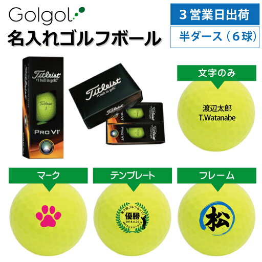 【3営業日出荷対応 オウンネーム 名入れゴルフボール】タイトリスト ProV1 2023年モデル イエロー 半ダース(6球入り) スピード納品 名前入りギフト コンペ賞品 景品 ホールインワン 記念品 父の日 還暦祝 誕生日プレゼント 退職記念