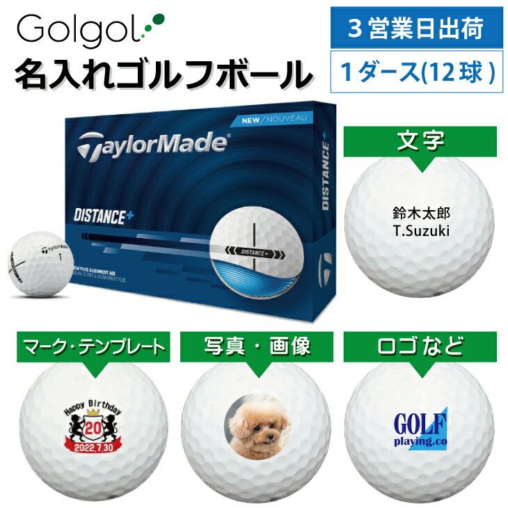 【3営業日出荷対応 オウンネーム 名入れゴルフボール】テーラーメイド ディスタンス＋ DISTANC＋ ディスタンスプラス 2025 ホワイト 1ダース(12球) スピード納品 名前入りギフト コンペ賞品 景品 ホールインワン 記念品 父の日 還暦祝 退職記念