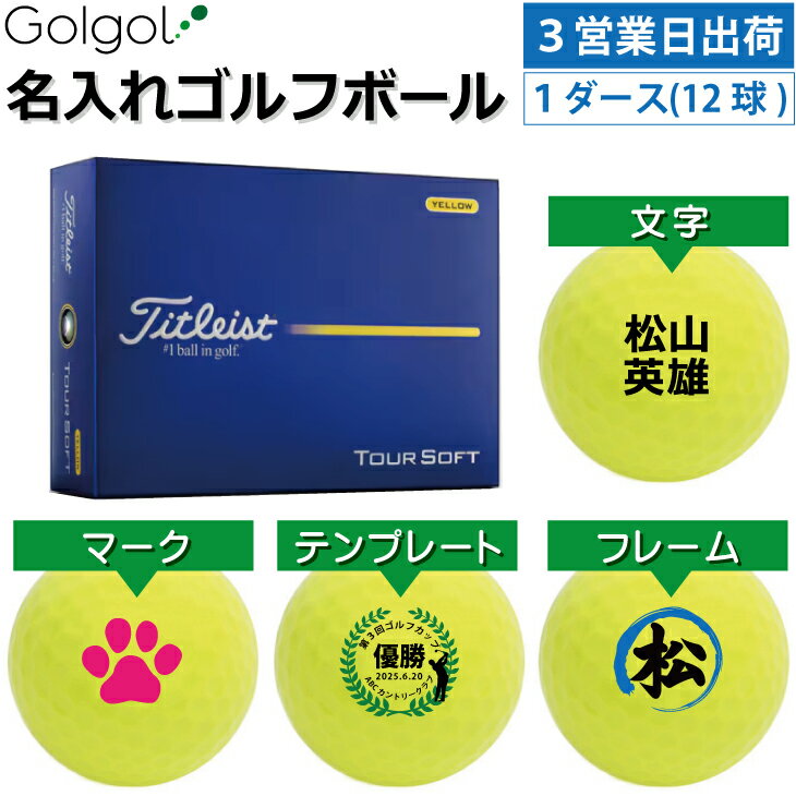 【3営業日出荷 名入れゴルフボール】タイトリスト ツアーソフト/Titleist TOURSOFT 2026年 イエロー 黄色 カラーボール 1ダース(12球)誕生日 ギフト 父の日 プレゼント オウンネーム オンネーム 名前入り オーダーメイド 還暦祝い