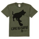 【 明日24時まで 300円OFFクーポンあり 】 猫 ねこ おもしろ かわいい Tシャツ CAT'S SERVANT ( オリーブ ) | ネコ 猫柄 猫雑貨...