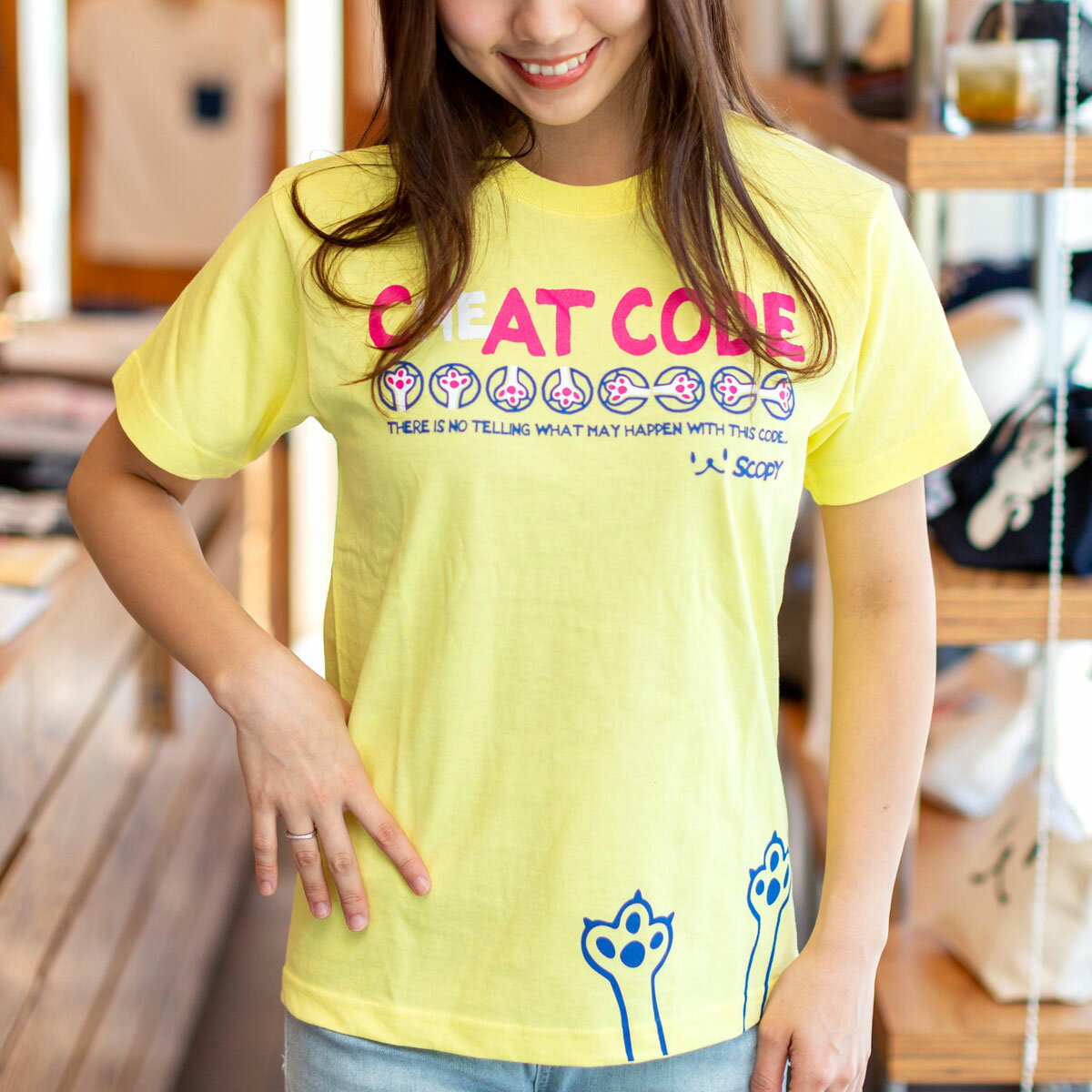 【 6月 スーパーセール 限定 30%OFF 】 猫 ねこ おもしろ かわいい Tシャツ CAT CODE ( レモン イエロー ) | ネコ 猫柄 猫雑貨 | メンズ レディース 半袖 | おしゃれ ペアルック プレゼント | 大きいサイズ 【メール便】 SCOPY / スコーピー