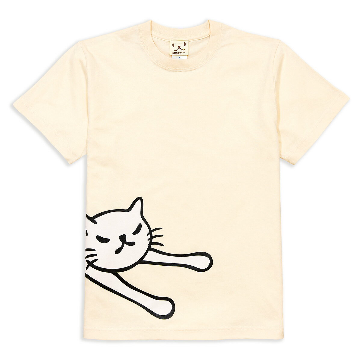 【 送料無料 】 猫 ねこ おもしろ かわいい Tシャツ LAZY CAT ( ナチュラル ) | ネコ 猫柄 猫雑貨 | メンズ レディース 半袖 服 | おしゃれ ペアルック プレゼント | 大きいサイズ 【メール便】 SCOPY / スコーピー