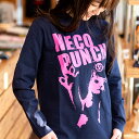 【 明日24時まで 300円OFFクーポンあり 】 猫 ねこ おもしろ かわいい ロンT NECO PUNCH ( ネイビー ) | ネコ 猫柄 猫雑貨 | メ...