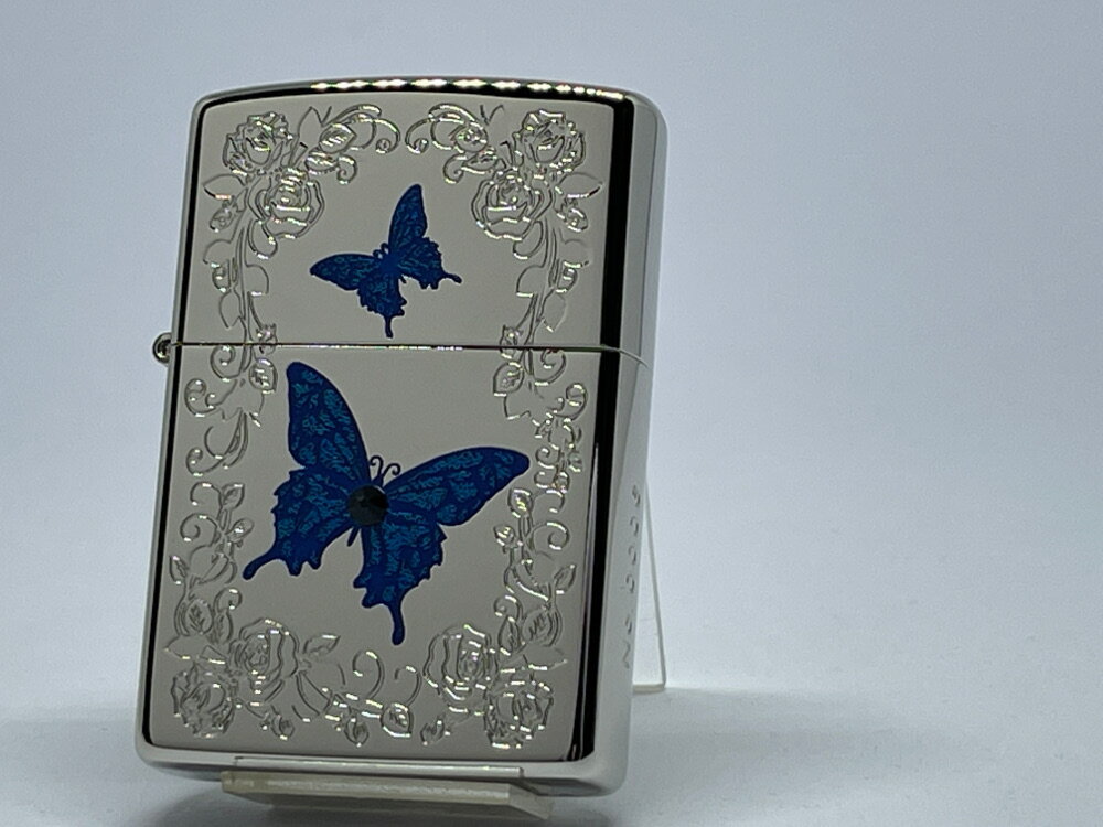 【送料無料】ZIPPO ジッポー 両面加工 Blue Butterfly WN ブルーバタフライ ホワイトニッケル【楽ギフ_包装】