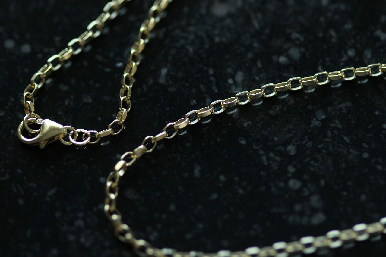 英国バーミンガムホールマーク 9カラット/ 9金イエローゴールド 2.2mm×50cm カット ロロチェーン ネックレス ne02 me01 ch6