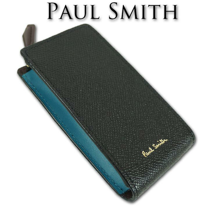 ポールスミス Paul Smith カラーフラッシュ 牛革/羊革 キーケース メンズ ブラック×ブルー スマートキー