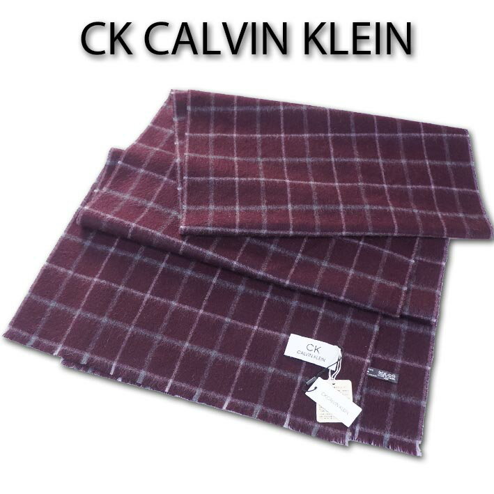 カルバンクライン CKカルバンクライン CK CALVIN KLEIN チェック柄 カシミヤ100％ マフラー メンズ バーガンディ カシミア 無料ラッピング可 プレゼント ギフト