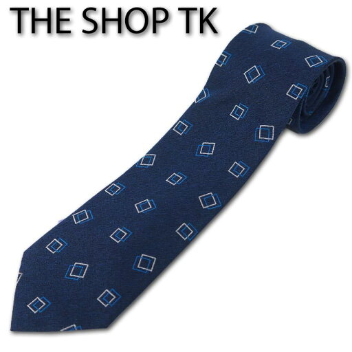 タケオキクチ THE SHOP TK 幾何学スクウェア柄 シルク100% ネクタイ ダークネイビー 濃紺 タケオキクチ THE SHOP TK 幾何学スクウェア柄 シルク100% ネクタイ ダークネイビー 濃紺