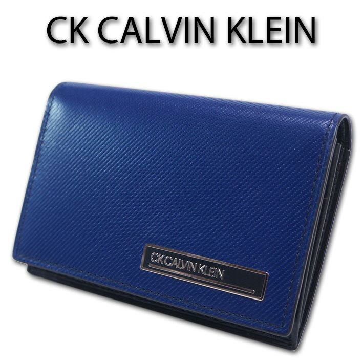 カルバンクライン 名刺入れ（メンズ） CKカルバンクライン CK CALVIN KLEIN 牛革 名刺入れ ポリッシュ メンズ ネイビー 紺 定価11,000円 キップレザー カードケース ガラスレザー バイアスカット 特価