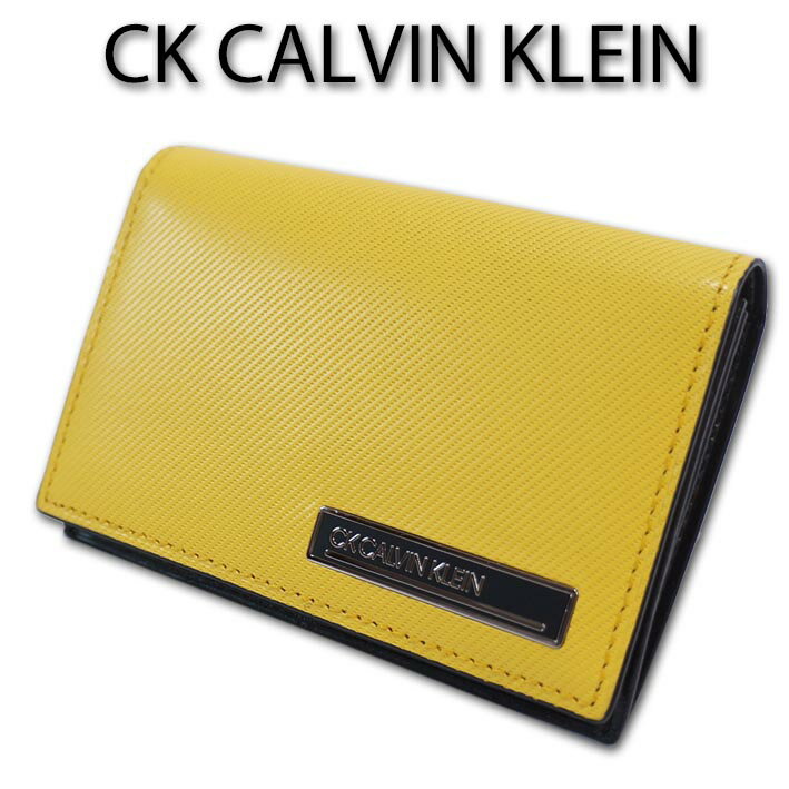 CKカルバンクライン CK CALVIN KLEIN 牛革 名刺入れ ポリッシュ メンズ イエロー 黄 定価11,000円 キップレザー カードケース ガラスレザー バイアスカット