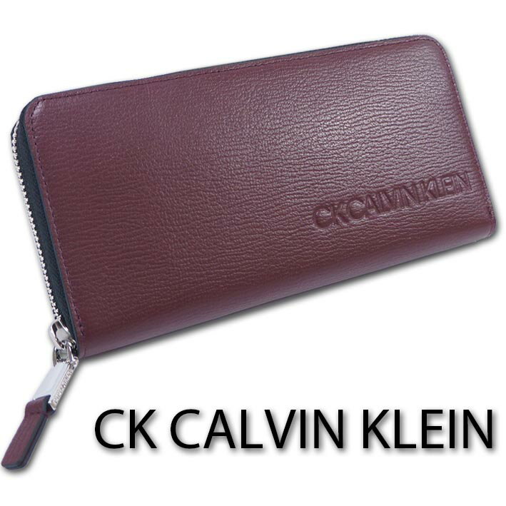 カルバンクライン 財布（メンズ） CKカルバンクライン CK CALVIN KLEIN 牛革 ラウンドファスナー 長財布 ロック メンズ ボルドー 定価19,800円 スコッチガード 撥水 防水 レザー ワインレッド 超特価