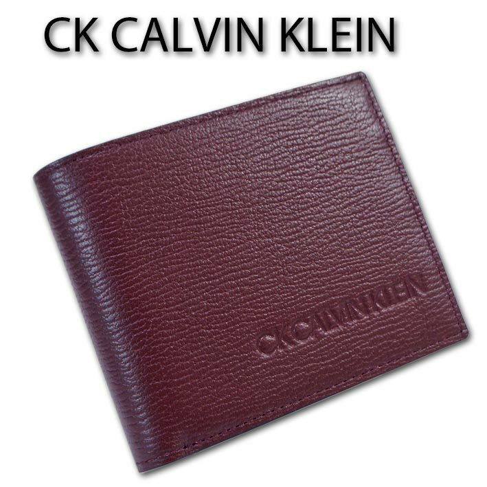 CKカルバンクライン CK CALVIN KLEIN 牛革 二つ折り財布 ロック メンズ ボルドー 定価16,500円 スコッチガード 小銭入れ着脱 撥水 防水 レザー ワインレッド 札入れ コインケース