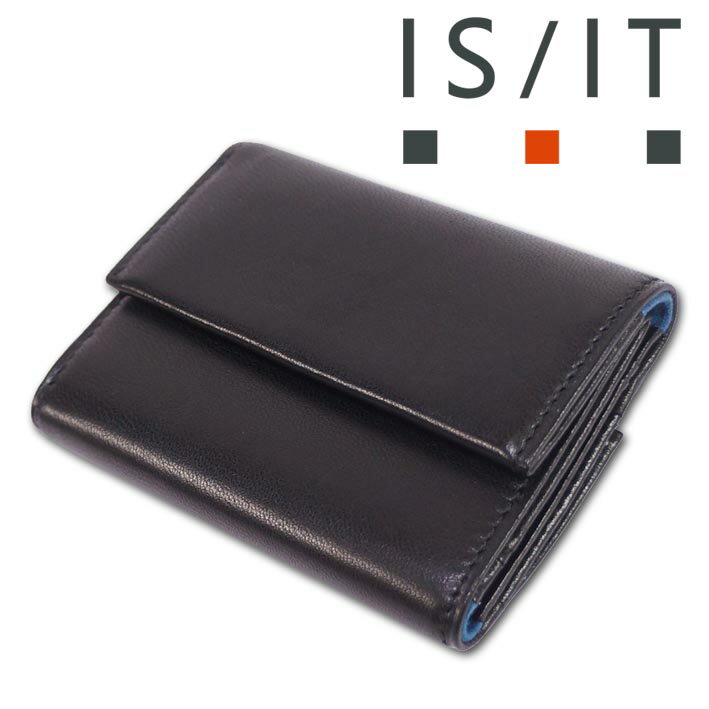 イズイット IS/IT ラムレザー 三つ折り財布 マーノ ブラック 黒 メンズ 定価24,200円 