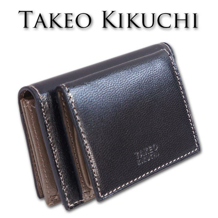 タケオキクチ TAKEO KIKUCHI アニリンゴート ミニ財布 メンズ ブラック 黒 山羊革 牛