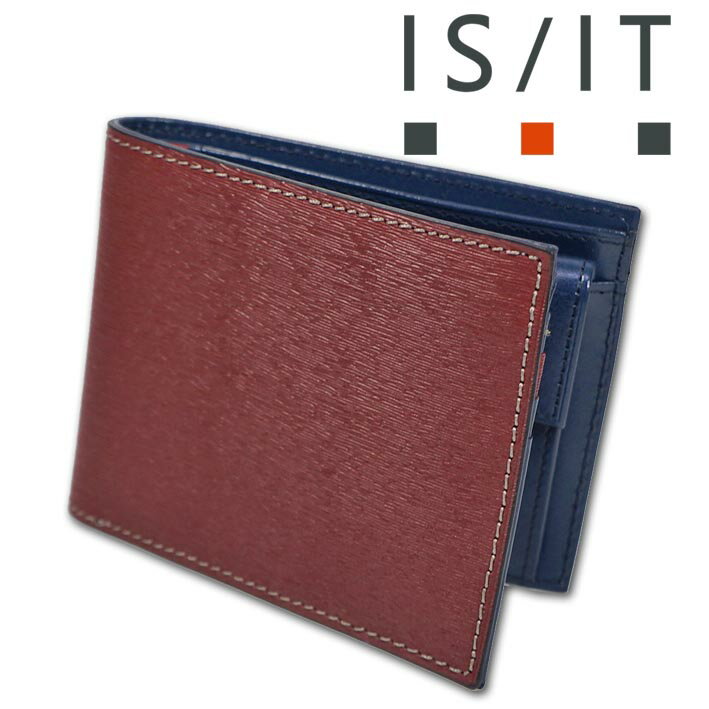 Other - イズイット IS/IT 牛革 二つ折り財布 ペッパー ワイン ブラウン系 定価13,200円 本革 メンズ レディース 水シボ エイジング シンプル キャッシュレス 無料ラッピング可能