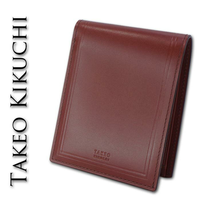 サンプル品 タケオキクチ TAKEO KIKUCHI 二つ折り財布 ボルドー系 メンズ レザー 薄型 スリム キャッシュレス